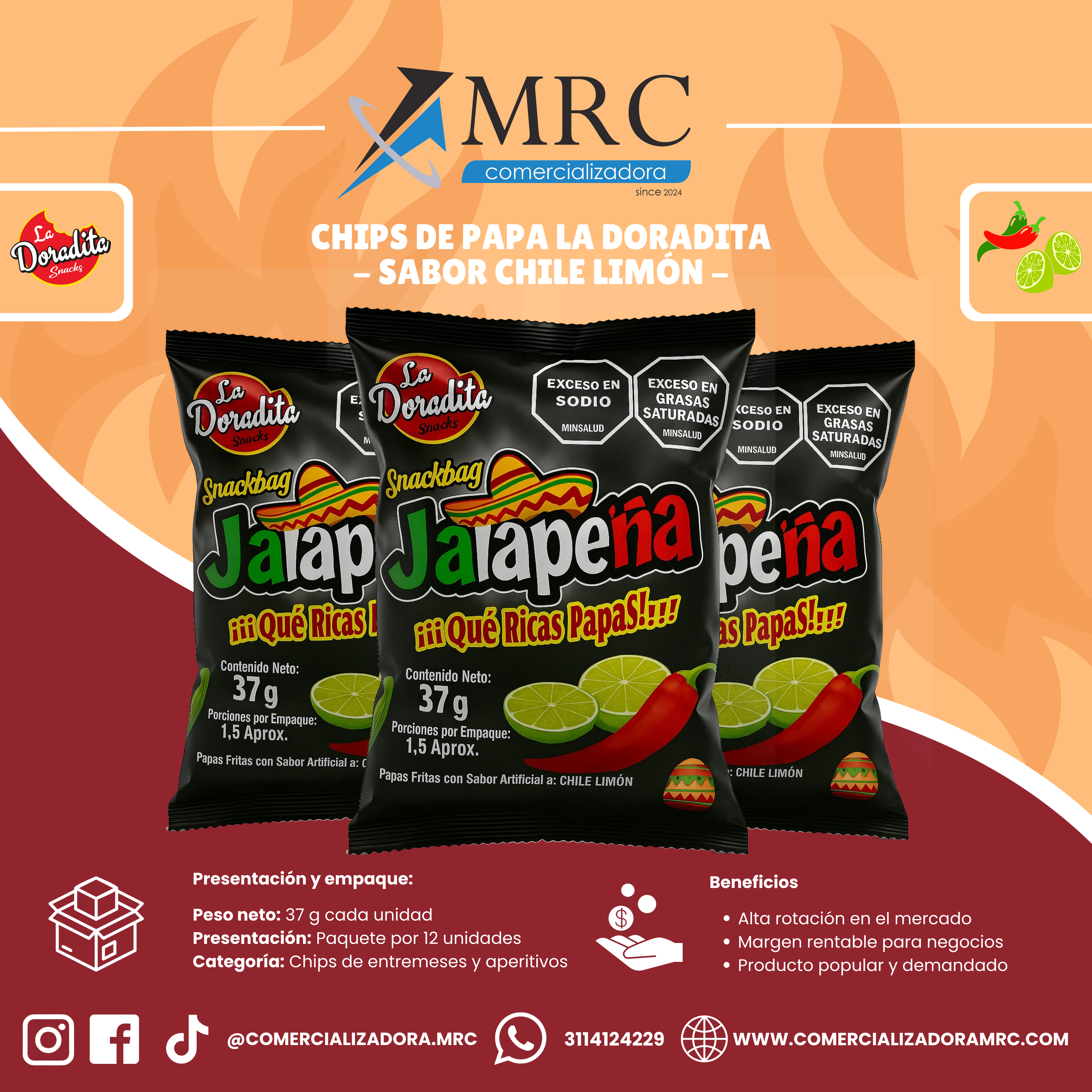 La Doradita - Chips de Papa Chile-Limón (38 g)