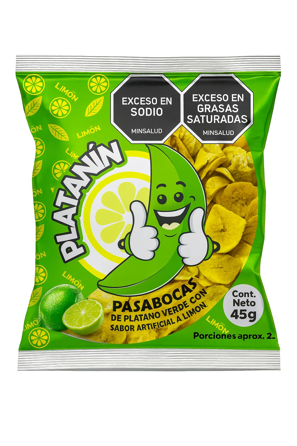 Platanín verde sabor limón, paquete individual de 45 g