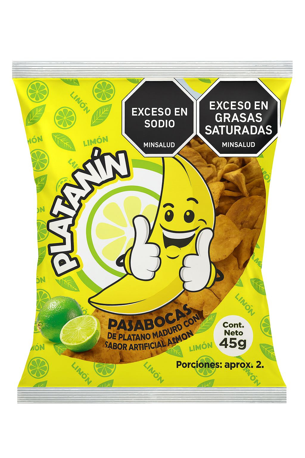 Maduritos Platanín sabor limón, paquete individual de 45 g